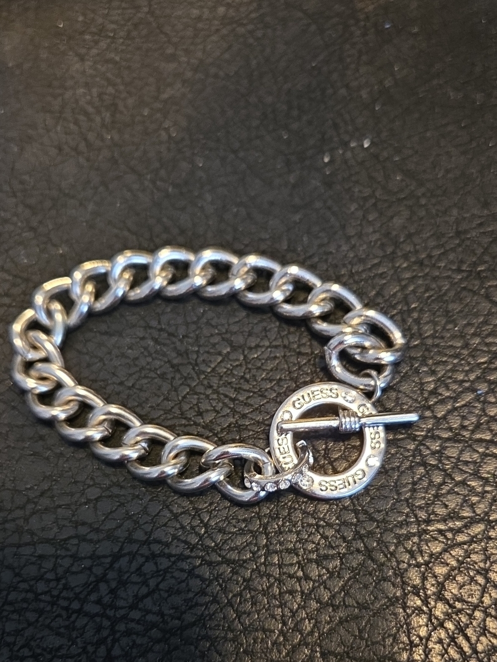 GUESS Silver Toggle Chain Bracelet With Crystal Accents
